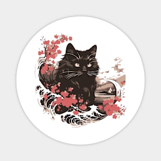 Black cat kanagawa wave Magnet